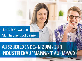 Anzeige Galek & Kowald: Auszubildende/-n zum / zur Industriekaufmann/-frau (m/w/d)